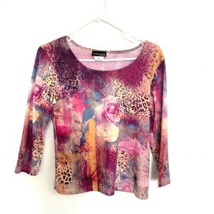 Impulse Women's Multicolor Pink Orange Bead Beaded Y2k Printed Top